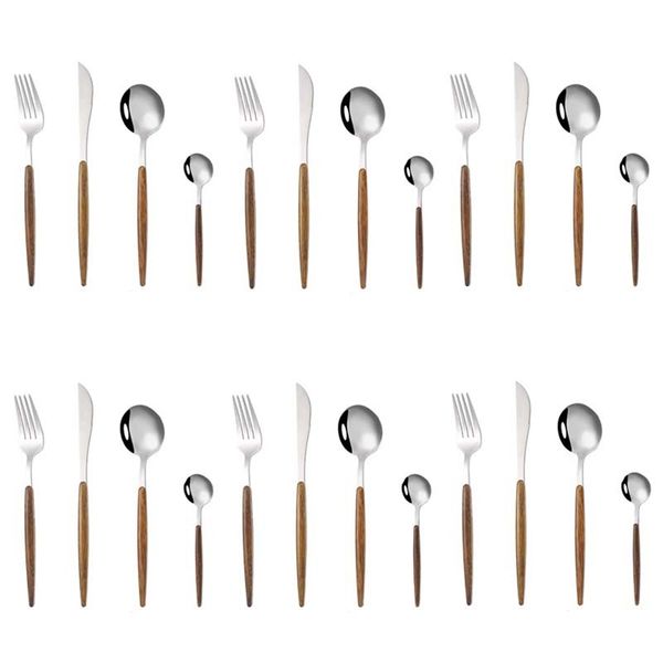 4pcs / 24pcs Cuisine Ustensiles Ensembles Cutlery Set En acier inoxydable Spômes de fourche Couteau à café de cuillères à café de vaisselle Vaisselle vaisselle Ensembles en gros 210317