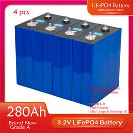 4PCS 3.2V 280AH LIFEPO4 BATERIA Gloednieuw Grade A DIY 12V 24V 48V Oplaadbare batterij voor EV RV Solar Energy System Geen belasting