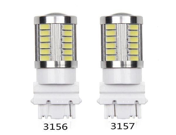 Ampoules de voiture haute puissance 3156 3157, 4 pièces, 33 SMD 5630, LED ambre jaune, clignotant blanc P27W T25 rouge P277W, Source de lumière de voiture, lamp1432310