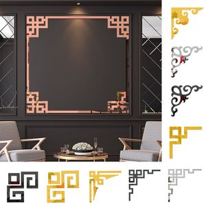4 pièces 3D miroir autocollant décoration murale taille ligne coin autocollants Stickers muraux acrylique géométrie or moderne chambre salle de bain décor bord