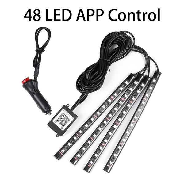 4 pièces 48led voiture RGB LED néon intérieur lampe bande décorative atmosphère lumières sans fil téléphone APP contrôle pour Android IOS196o