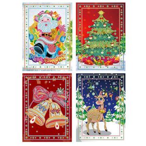 4pcs 5D bricolage diamant peinture papier de dessin animé cartes postales de voeux artisanat enfants festival cartes de voeux mini père Noël joyeux Noël 201112
