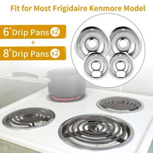 4pcs 6/8 pouces Table de cuisson Pan à goutte à goutte ronde électrique Brûleur supérieure chromée du plateau de plateau de remplacement de la cuisine