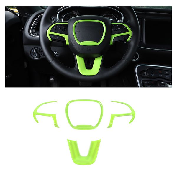 4 PCS ABS Volant Garniture Emblème Kit Autocollant Décoration Couverture pour Dodge Charger/Challenger 2015+ Intérieur Accessoires Vert