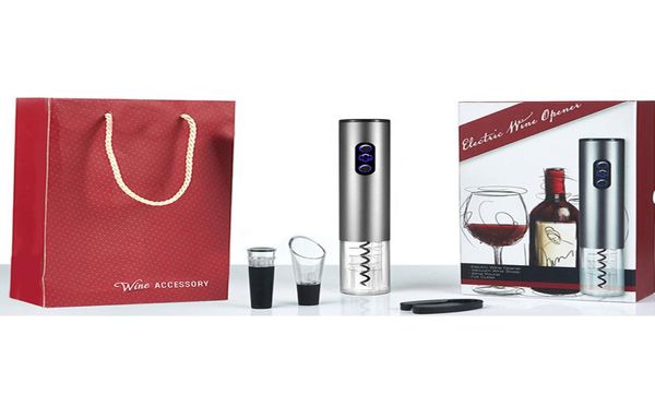 4 piezas de aleación de aluminio abridor de vino tinto abridor de botellas de vino eléctrico tapón de vacío vertedor juego de regalo para accesorios de barra de Navidad Promo4291671