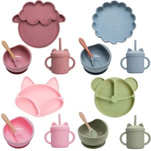 4 Stuks Babyvoeding Kom Diner Plaat Bpa Gratis Food Grade Siliconen Vork Lepel Cup Set Voor Voor Kinderen 231225