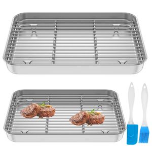 4 piezas bandeja para hornear barbacoa cola de barbacoa de acero inoxidable rejillas de tostado con accesorios de cocina de cepillo de silicona 231221