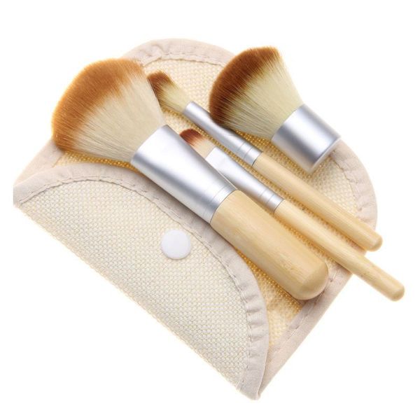 4 pièces pinceaux de maquillage en bambou ensemble fond de teint maquillage ombre à paupières pinceau fard à joues ensemble cosmétique