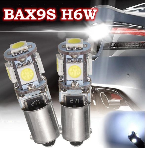 4 Uds BAX9S H6W 5SMD bombilla de luz lateral LED para coche bombillas de luces interiores de estacionamiento traseras 6000K Error Canbus 12V1500415