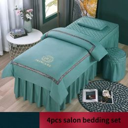 4 Uds. Juegos de ropa de cama para salón de belleza, falda de cama para Spa, funda de almohada, funda para taburete, funda nórdica, juegos de fundas de cama de belleza 240320