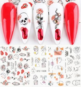 4 stuks zwarte stickers voor nail art decoratie abstract beeld nagel water transfer slider stickers folie wraps manicure TRSTZ101810333079233