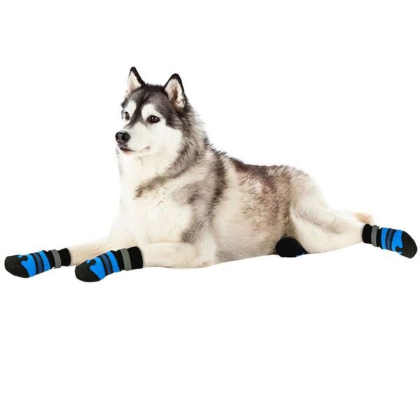 4 pièces bleu rose imperméable hiver chien chaussures anti-dérapant bottes de neige protecteur de patte chaud réfléchissant pour chiens de taille moyenne Labrador H1987