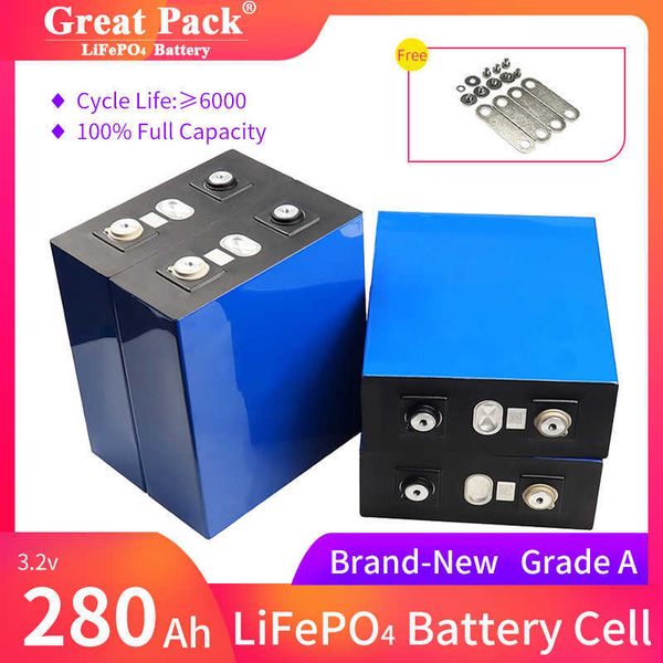 4 pièces tout nouveau Grade A 3.2V 280AH batterie cellule LiFePO4 Rechargeable Cycle profond 100% pleine capacité maison batterie solaire pour RV