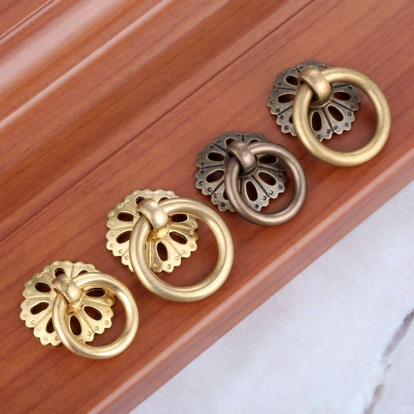 4pcs en laiton armoire de porte meubles de porte chinois Dropboard Ring Dather Tire Handle Handle Boîte en bois avec vis de 25 mm 30 mm