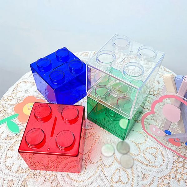 4pcs Boîte de construction Boîte argent Coin Sauvegarde Boîte d'économie transparente Bloc de piggy banc de piggy Bank Box Box Box Kid Toy Gift Home Decor