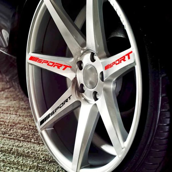 Pegatizas de Hub de autos de 4 piezas Estilización deportiva Sports Sports Sport Sport Racing Rayas de bricolaje Accesorios exteriores Decorativos Blanco/Blanco/Rojo