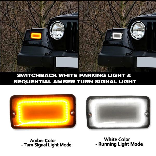 4pcs Car LED LED Fender Marker Lights Bumper Bumper Jaune Amber Turn Signal Lamps Kit pour 1997-2006 Wrangler TJ 55155629AC 55155628AC