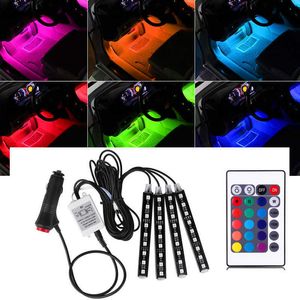 4 stks Auto RGB-lichten LED Strip Neon Lamp 16 Kleuren Styling Decoratieve Sfeer Interieur Interieur Licht met externe 12V