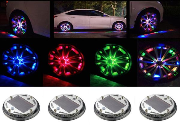 4pcs Car RGB Wheel Light 4 Modes 12 LED RGB Auto Energía solar Rueda flash Lámpara Lámpara Decoración de la cubierta del automóvil 7632032