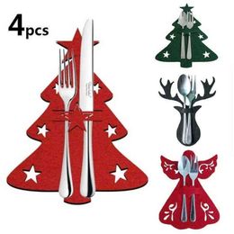 4 Uds cuchillo de Navidad y soporte para tenedor bolsa de cubiertos de Navidad árbol de bolsillo Ángel Santa soportes para cubiertos Navidad Año Nuevo 2023 FY3971