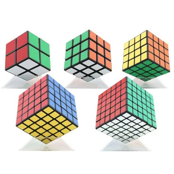 Ensemble de jouets Cube magique classique, 4 pièces, 2x2x2 et 3x3x3, 4x4x4 et 5x5x5, bloc autocollant en PVC, Puzzle Cube de vitesse