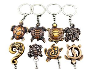 4PCS Cool Hawaiian Surf Sea Turtles Keyrings Imitatie Yak Bone Cute Tortoise Keychains Auto Key Rings for Men Women039S Geschenken K6255511