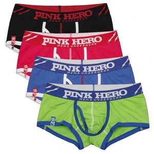 4pcs Cool Pink Heroes Coton Sous-Vêtements Hommes Boxer Shorts Mode Imprimer Hommes Culottes Respirant Homme Slip U-bag Gay cuecas H1214