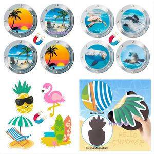 4pcs Maignants de porte de croisière autocollants décalcomanies magnétiques pour le réfrigérateur de voiture Décoration d'armoire de cuisine Tropical Hawaii Party Sticker 240429