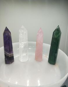 4pcs Crystal Point Natural Dreamy Amethyst Rose Quartz Green Fluorite Obelisk Crystal Wand Point Guérison Crystal Crafts5011710