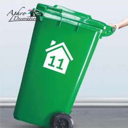4pcs Numéro de maison personnalisée Garbage peut déchets poubelle autocollant autocarte étanche en vinyle de vinyle décor 240418