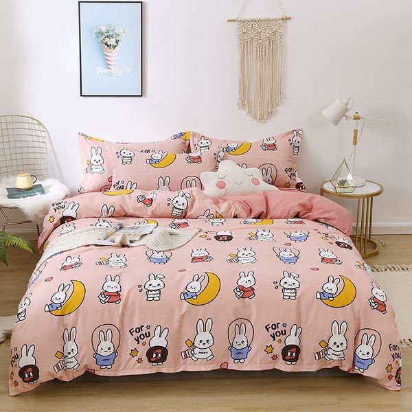 4pcs mignon ensemble de literie de luxe moderne fruits dessins animés reine taille feuilles adultes enfants couette housse de couette couette kawaii garçons fille 210319