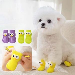 4pcs Big Eye Pet Pet Pet With Print Antislip Cats Puppy Chaussures Paw Protector Products For Small Dogs Teddy Chihuahua 240428