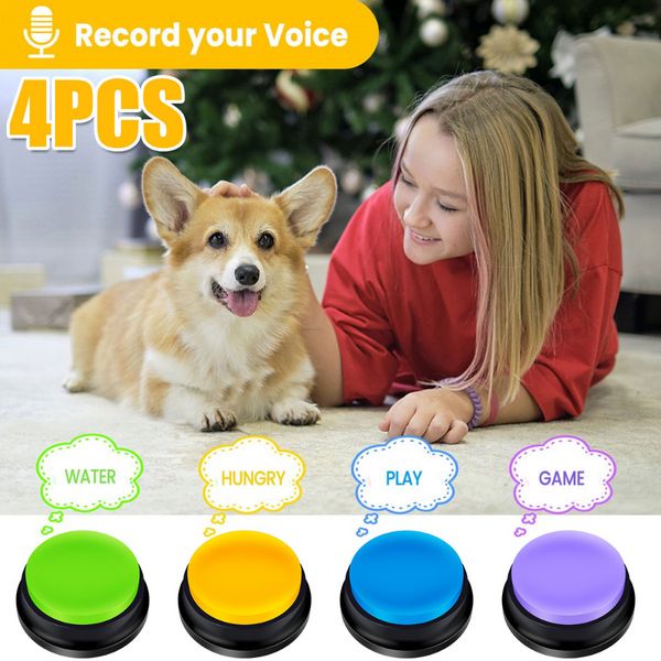4 Uds. Botones de comunicación para perros ABS, sonido para mascotas, grabación de voz, botón parlante, zumbadores de entrenamiento de voz para perros y gatos
