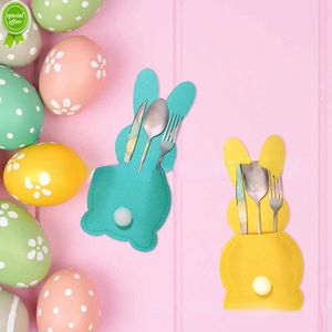 4 stcs Easter Bunny Filt bestekhouder tas gelukkige paasdecoraties voor huishoudelijk servies accessoires konijn bestek deksel tabel tafel