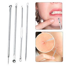 4 stks Facial Blackhead Pimple Spot Comedone Remover Extractor Roestvrijstalen Acne Naald Pincetjes Clips voor Gezichtsverzorging DHL GRATIS