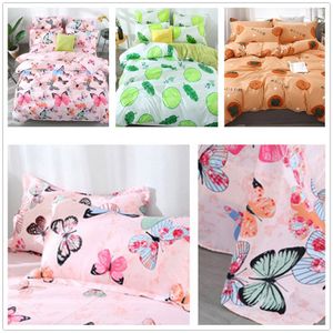 4 stks Mode Vlinder Fruit Gedrukt Katoen Quilt Duvet Cover Trooster Bed Lakens Kussensloop Beddengoed Sets Kids Costers Slaapkamer Decor