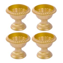 4pcs pot de fleur or vase urne pots de fleurs en plein air minuscule planteur de mariage trompette support pilier pilier de mariage européen pot de fleurs 240311