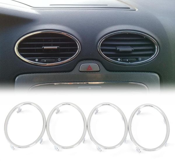 4pcs pour Ford Focus 2 20052013 Air Conditioning ABS Chrome Trim Outlet Decoration Circle Ring Auto Accessoires1481294