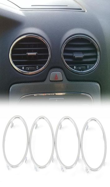4pcs pour Ford Focus 2 20052013 Air Conditioning ABS Chrome Trim Outlet Decoration Circle Ring Auto Accessories9400471