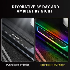 4 stcs voor Tesla Model Y Model 3 LED Auto Dorpel Licht RGB Kleur Multi-modus Autodeur Pedaallamp Welkom Scuff Plate Pedaallicht