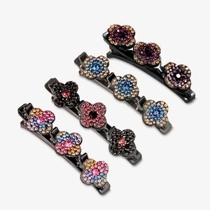 4pcs vier blad klaver haarclips 4 kleur sprankelende kristallen steen gevlochten haarclips 3 bloemenhaaraccessoire voor vrouwelijke meisjes