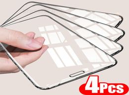 Protecteur d'écran, 4 pièces, couverture complète en verre trempé pour iPhone 11 12 13 Pro Max Xs XR 6 7 8Plus, film de protection 7441167