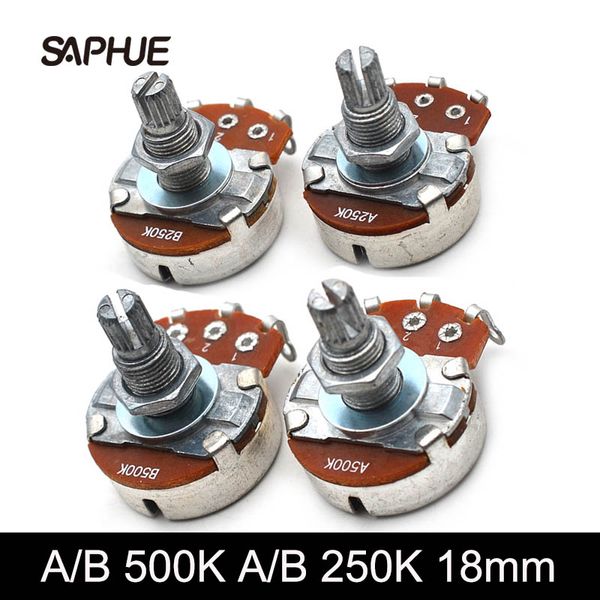 4 piezas de tamaño completo A500K/B500K/A250K/B250K Eje dividido de 18 mm Volumen de guitarra Potenciómetro de macetas para la guitarra eléctrica