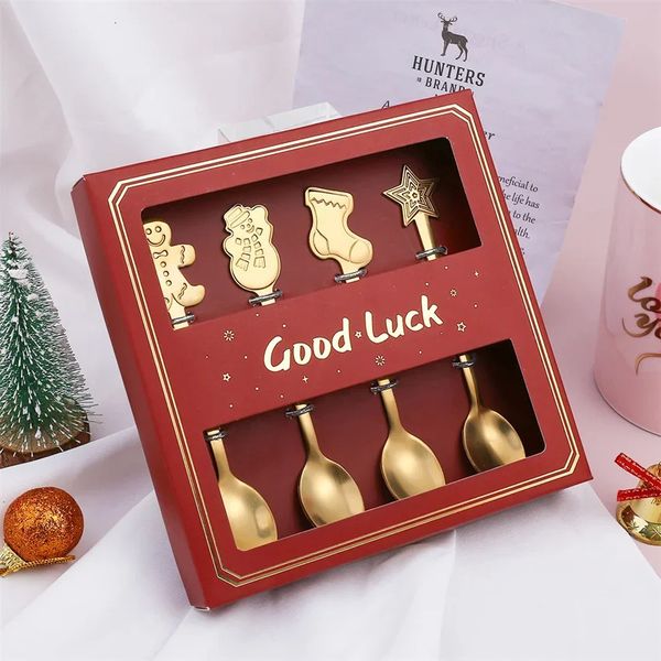 4pcs Goldsilver Christmas Coffee Caxe avec boîte cadeau