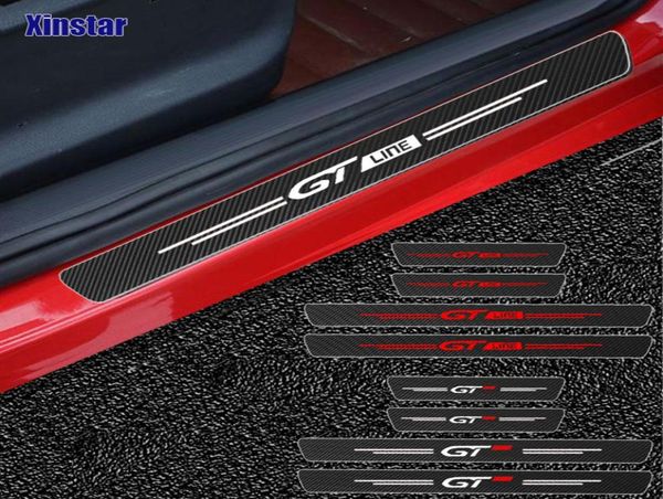 Autocollant de Protection de seuil de porte de voiture en Fiber de carbone GT GTLine, 4 pièces, pour Peugeot 106 107 108 206 207 208 2008 3008 306 308 307 508 4071880741