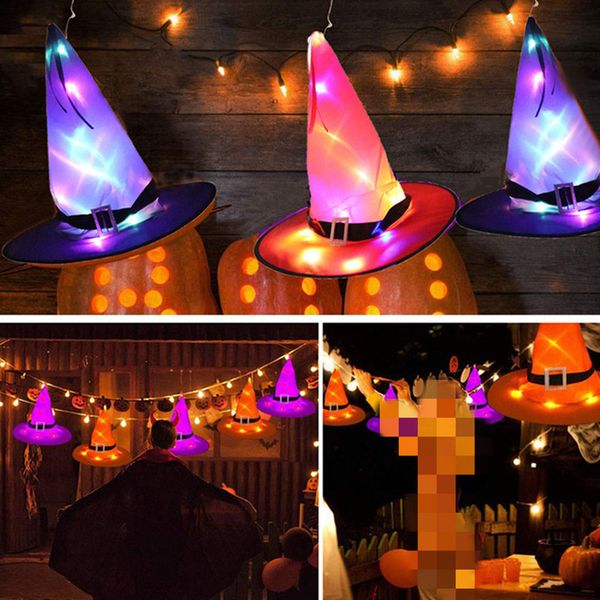 4 UNIDS Decoración de Halloween Sombrero de Bruja Luces LED Para Niños Suministros de Decoración de Fiesta Adorno Colgante de Árbol Al Aire Libre Diy D5.0