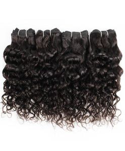 Paquetes de cabello humano de 4 piezas Onda de agua 50 gpc Color natural Extensiones de tejido de cabello virgen rizado mongol indio para Bob corto Style1200032