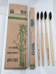 4 pièces dans un paquet brosse à dents au charbon de bambou biodégradable naturel paquet recyclable familial écologique pour les dents biologiques en bambou de voyage 5898045