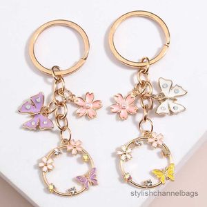 4 pièces porte-clés mignon émail porte-clés papillon Sakura fleur porte-clés jardin porte-clés cadeaux d'amitié pour femmes filles bijoux faits à la main