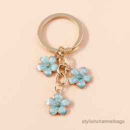 4PCS Keychains schattige email sleutelhanger kleurrijke sakura bloemen sleutel ring zoete sleutelhangers voor vrouwen meisjes handtas accessoires sieraden geschenken
